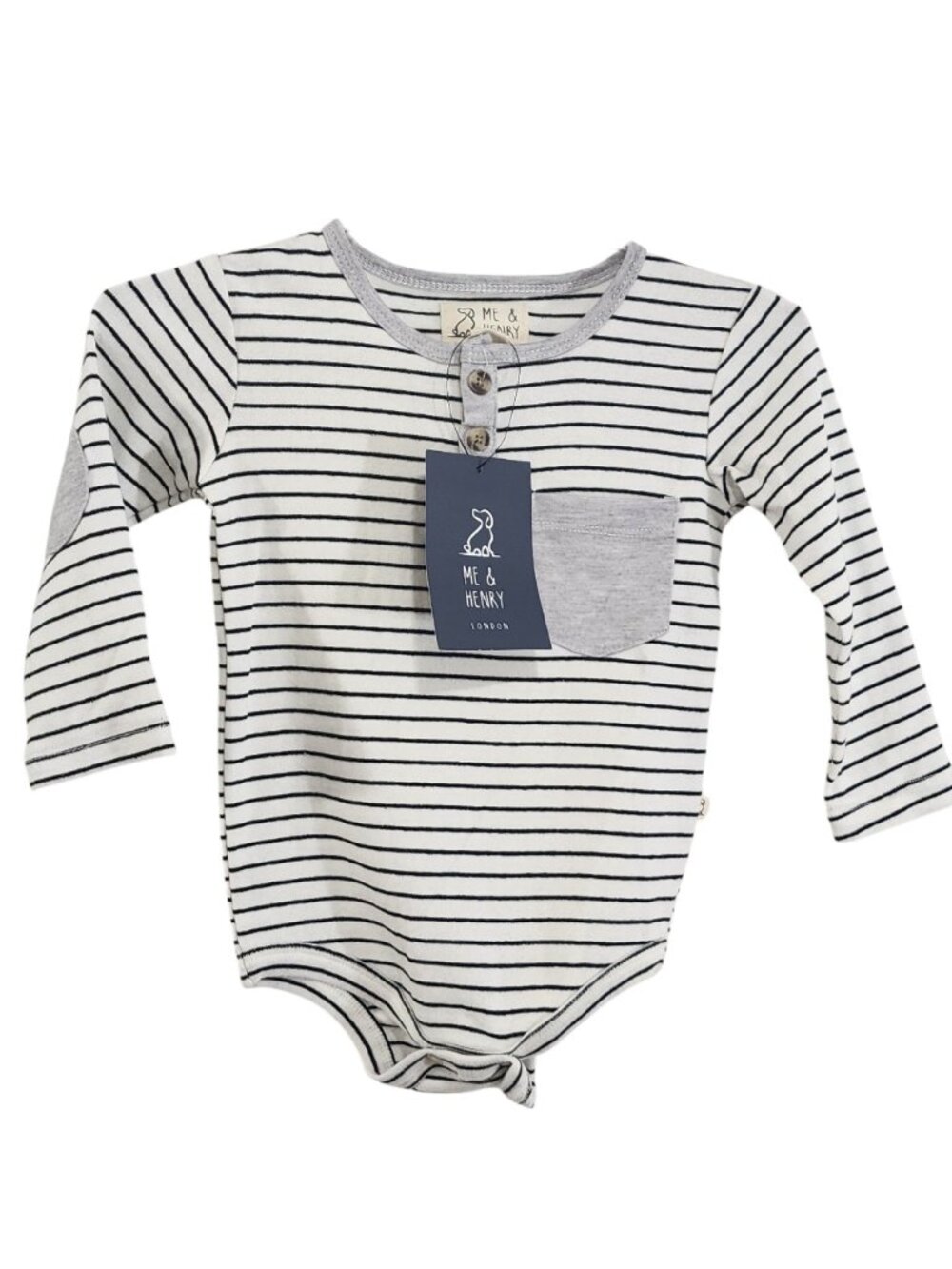 NWT - ME & HENRY Black Navy Stripe Long Sleeve Henley onesie - Boys size 12/18m